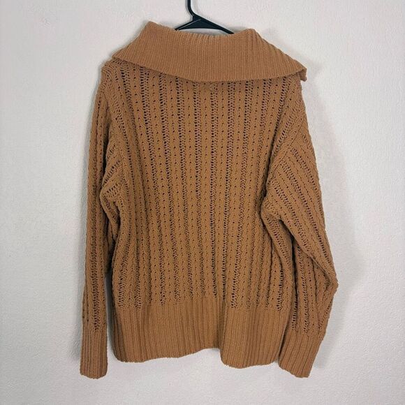 Aerie Carmel Knit Plush Quarter Zip Oversized Collared Pullover Sweater Size XS - Picture 7 of 13